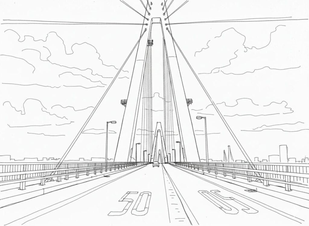 新港大橋の鉛筆画